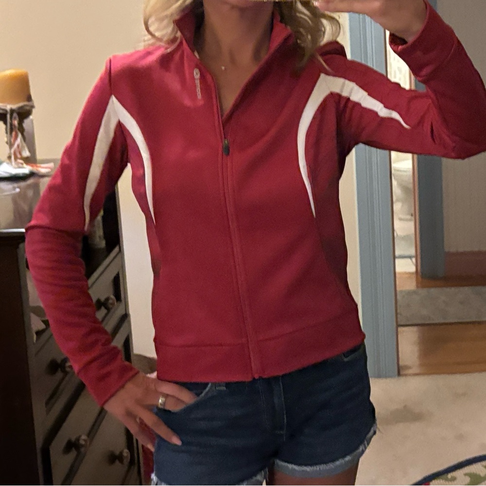 Maroon and White Zip-Up Cycling Jacket